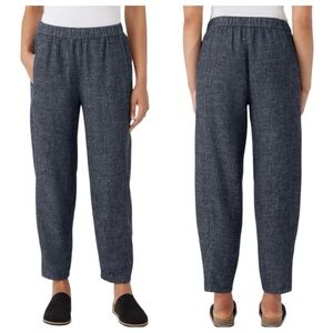 Eileen Fisher Lantern Pants Hemp Cotton Tweedy Ankle Elastic Waist XS Lagenlook